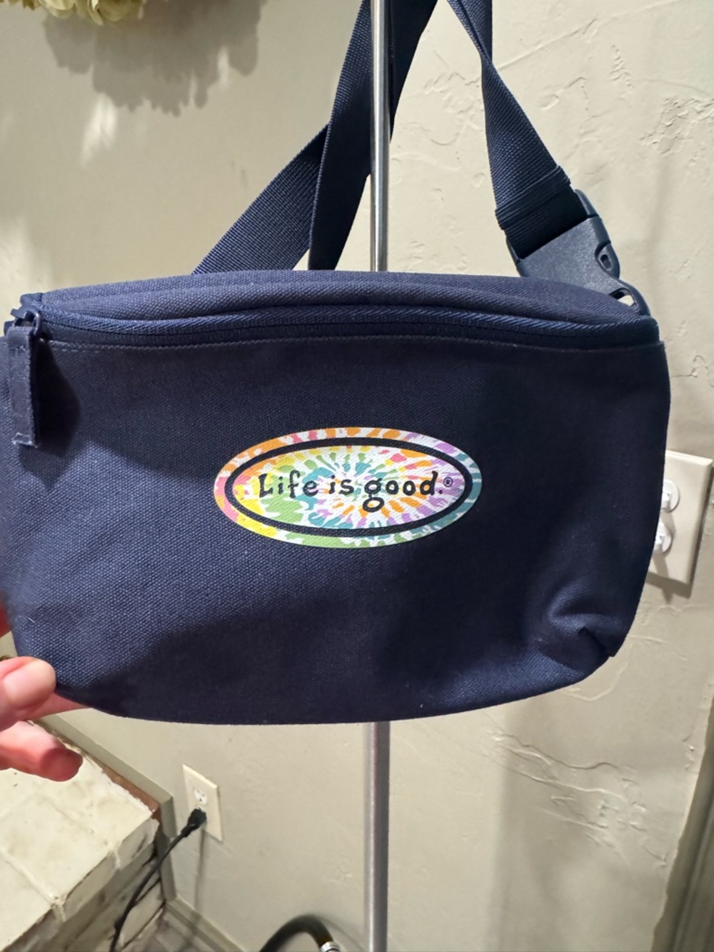 Life Is Good Navy Blue Crossbody Bag with Tie-Dye Logo